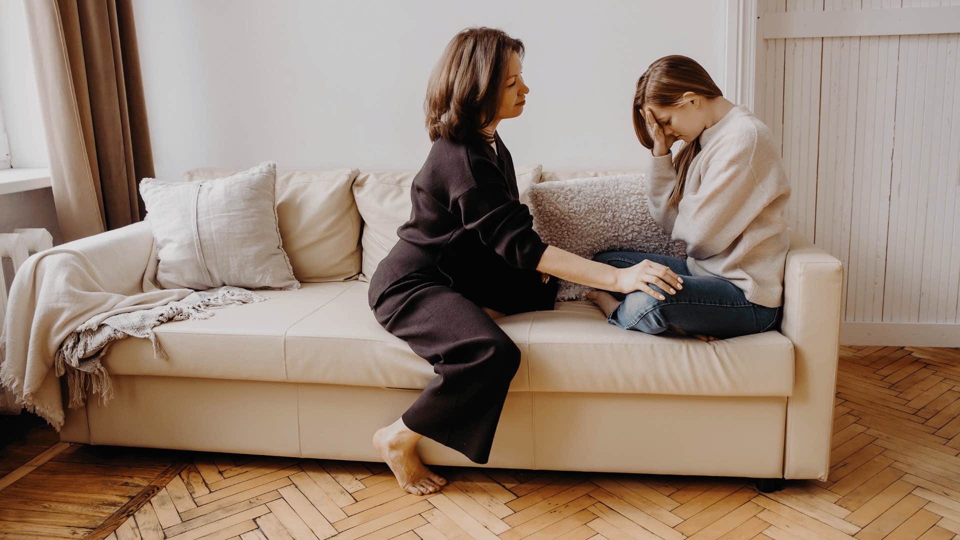 Boomer mom using soft parenting in conversation with young adult daughter