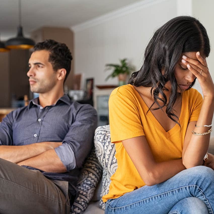woman who is more sad than happy in a dysfunctional relationship