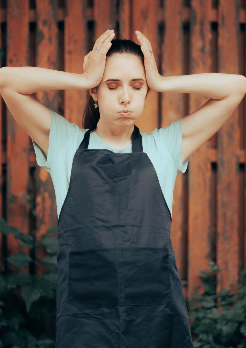 frustrated gen-z female employee standing outside