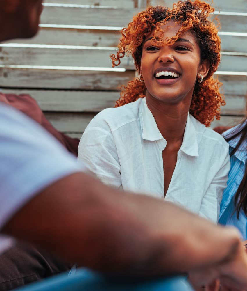 happy person socializes showing introverted extrovert