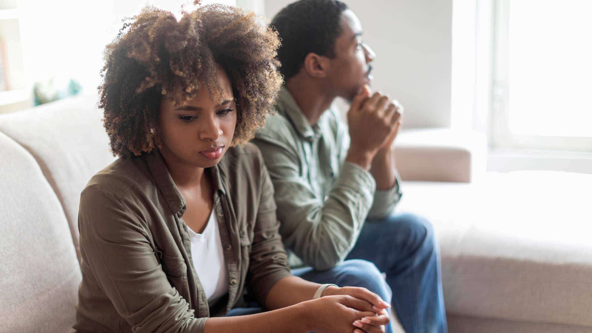 woman turned away from her husband who won't talk about how they met