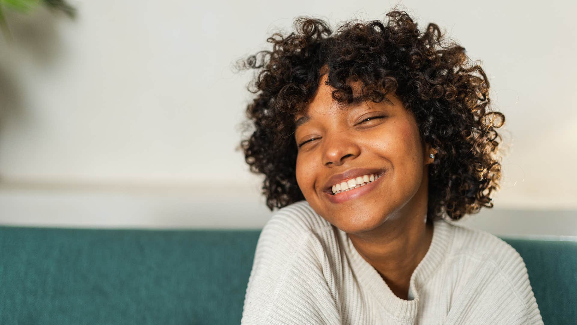 happy woman laughing and smiling