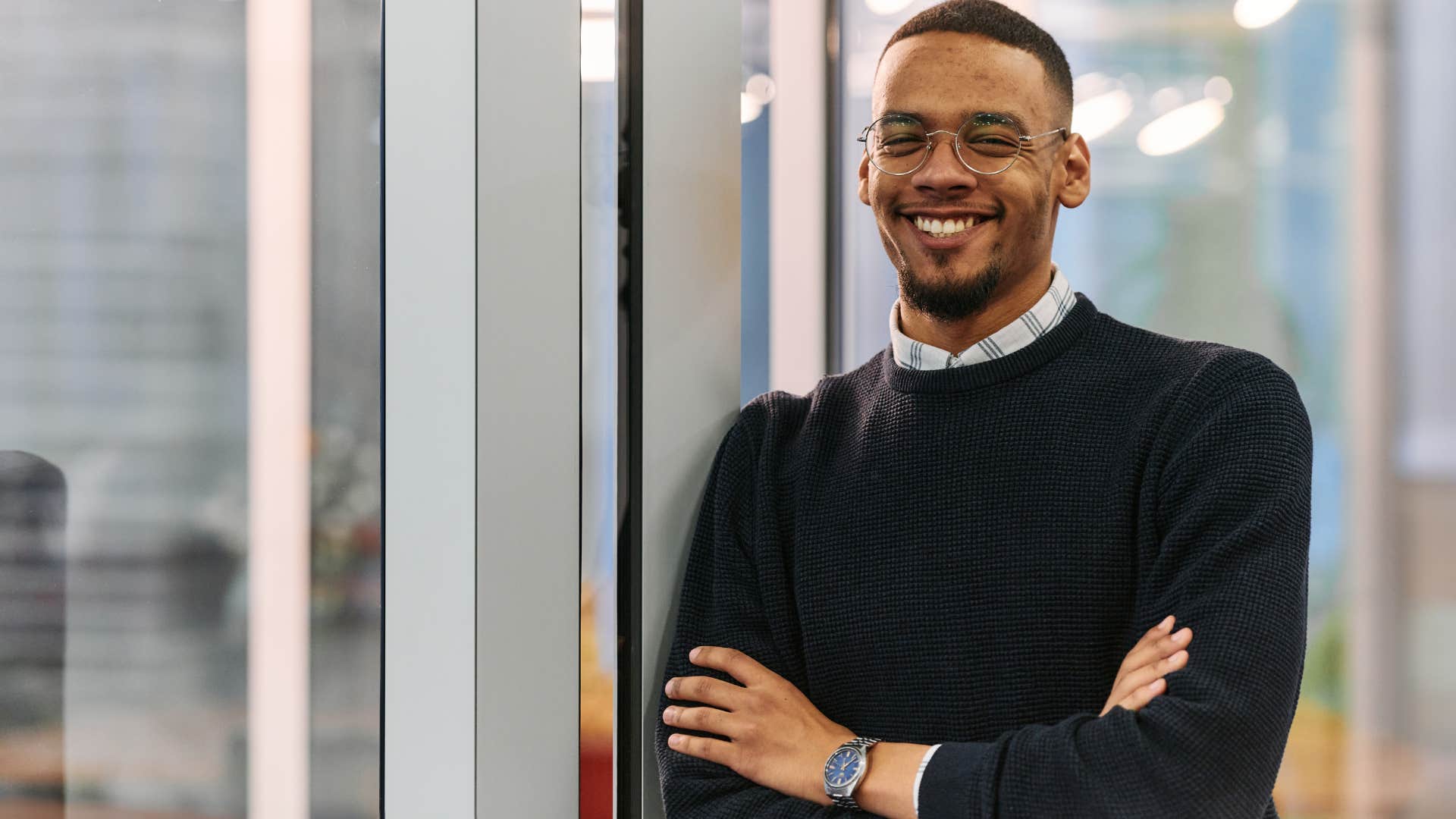 man with a future vision for himself smiling at work